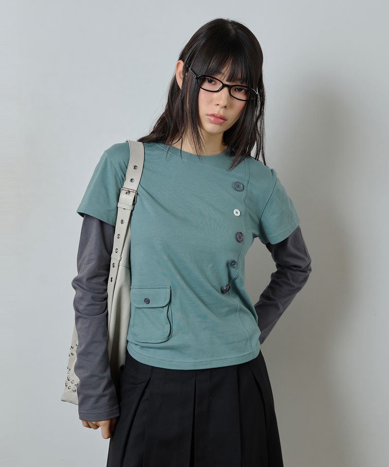 ODDSTUDIO（オッドスタジオ）の「Out Pocket Button Point Layered Long Sleeve - EMERALD（Tops）」