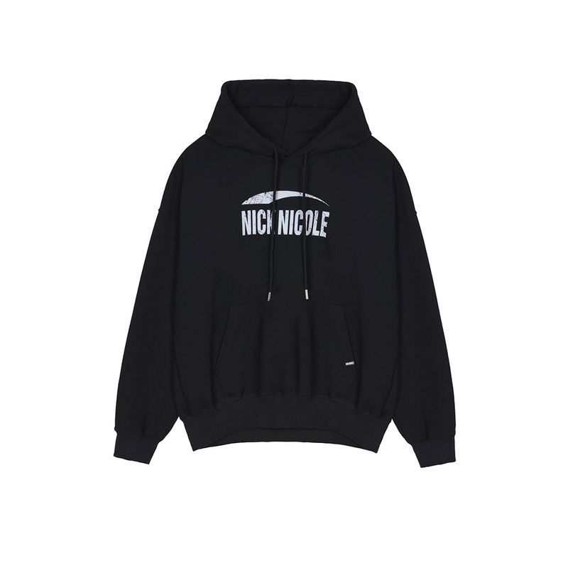 NICK&NICOLE(ニック&ニコール)の「NICOLE VINTAGE CRACK LOGO HOODY_BLACK WHITE(Tops)」
