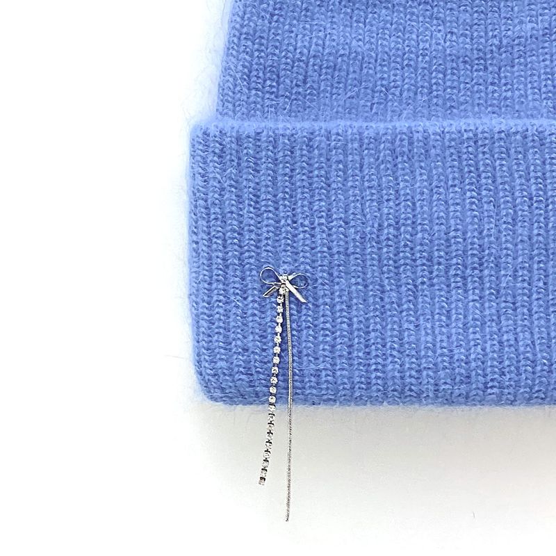 Ribbon Chain Angora Beanie [Blue]