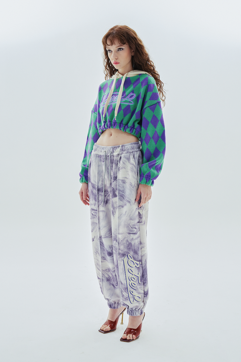 big logo argyle crop hood_purple&green
