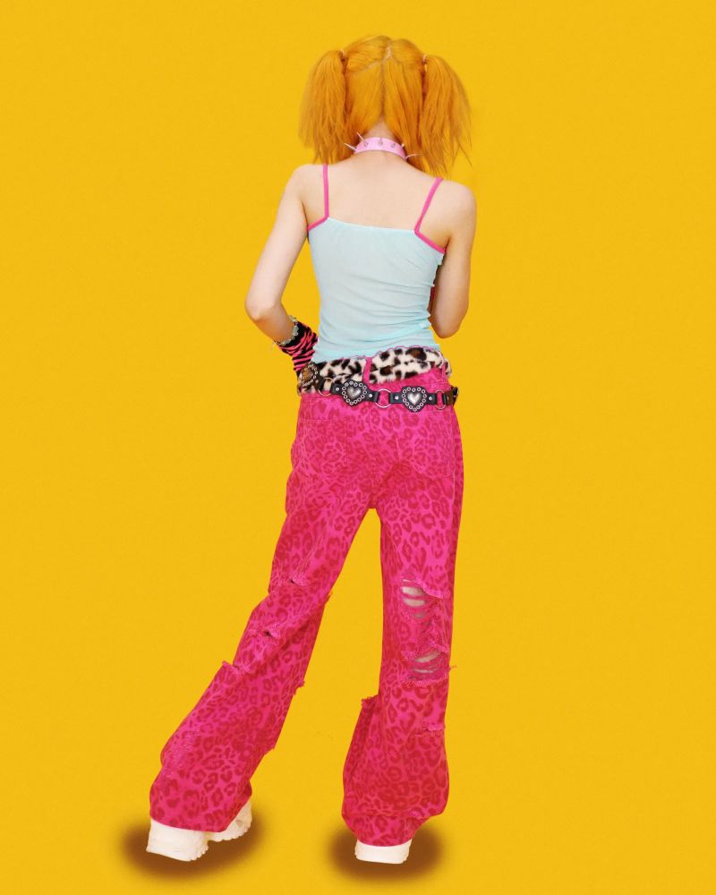 hot pinkie! leopard damage pants