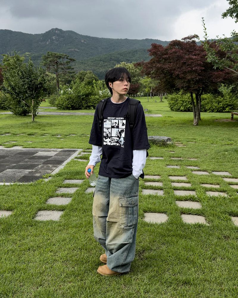 Bern diagonal cargo wide denim pants