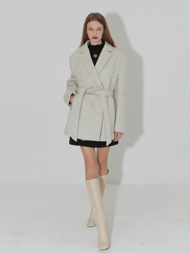 BELTED HALF COAT - LIGHT MELANGE