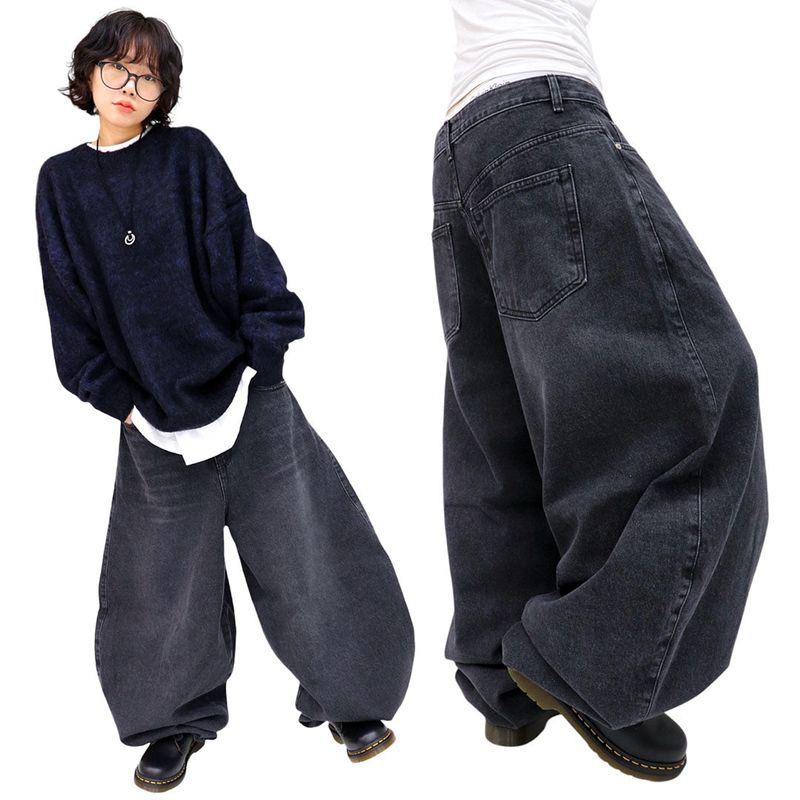 Real balloon washed denim pants