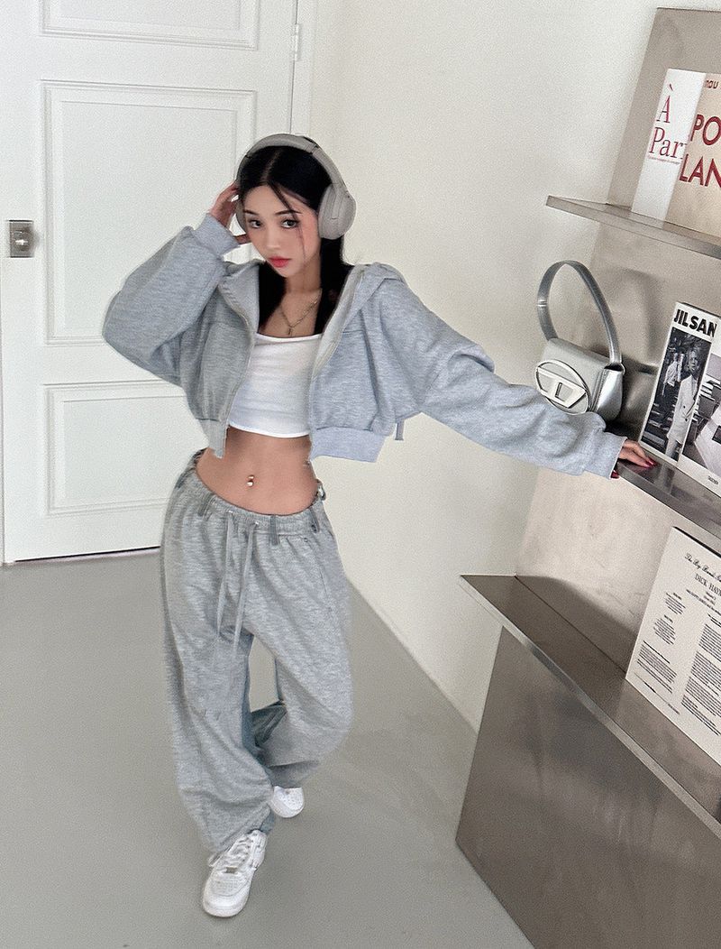 クロップドナッピングフードジップアップ