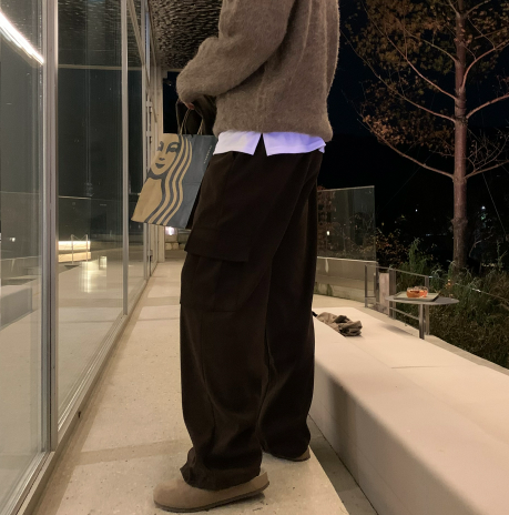 [In-house production]  First Corduroy Cargo String Wide Pants