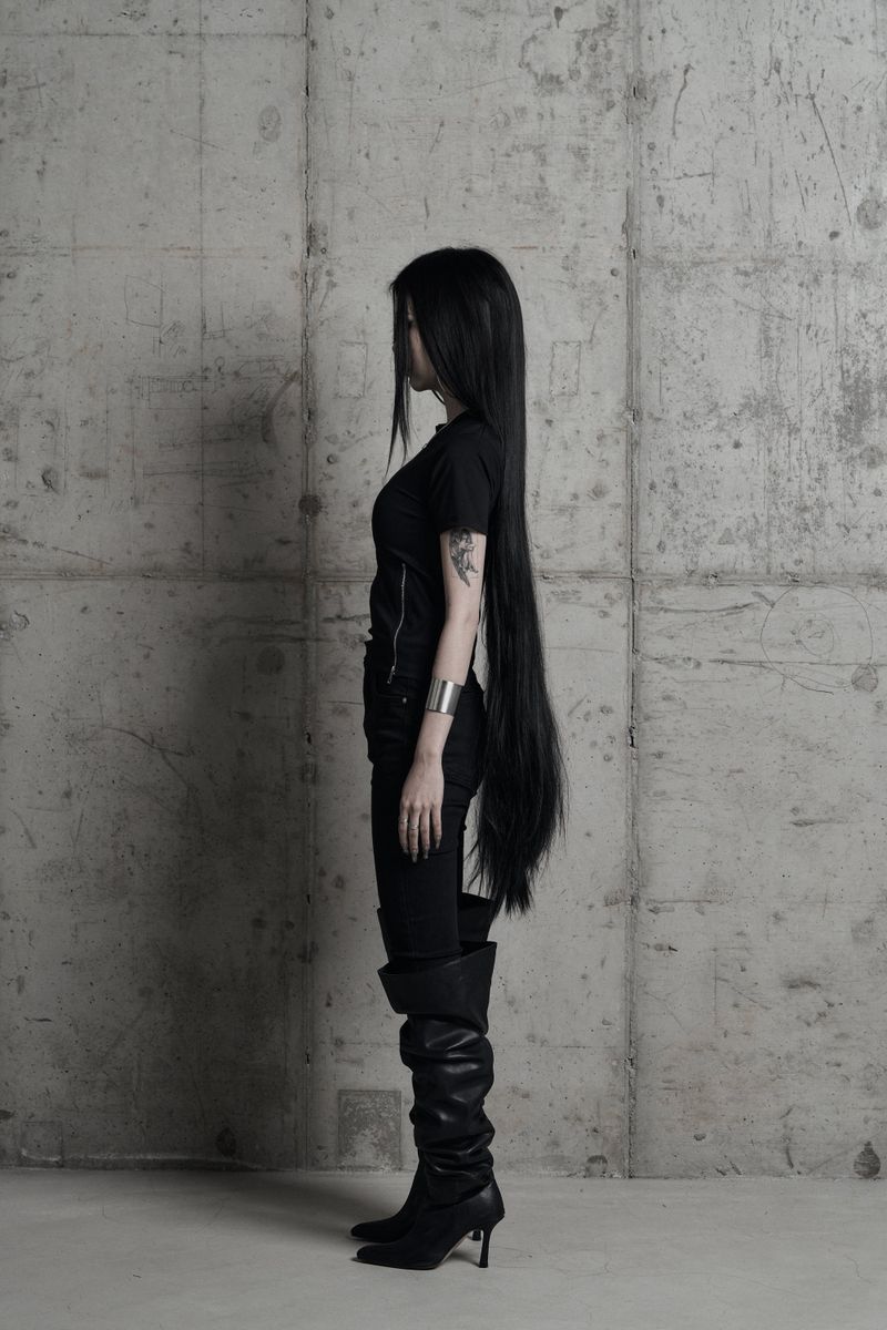 [label] sculptural Jersey zipper top BLACK
