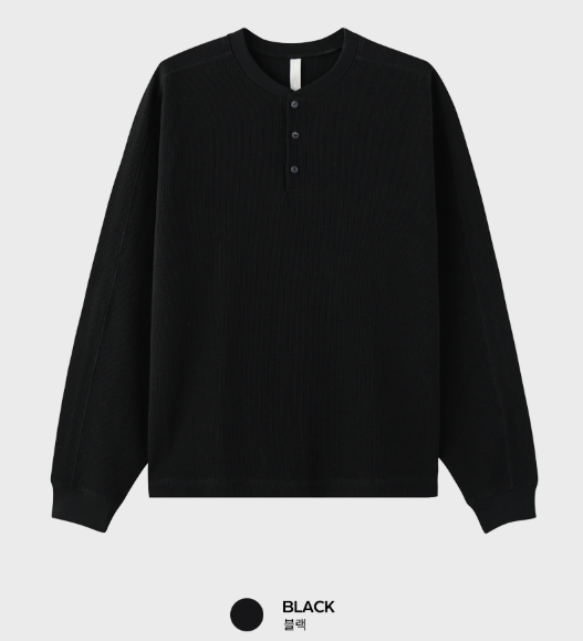 Look nade Waffle Button Henry Neck Long Sleeve T-Shirt