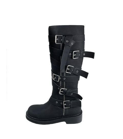Dusen Strap Buckle Long Boots