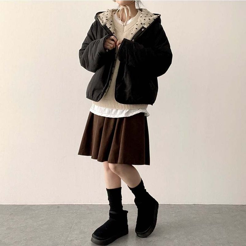 [Double-sided/Reversible*] PN Heart Pattern Fleece Hooded Jumper