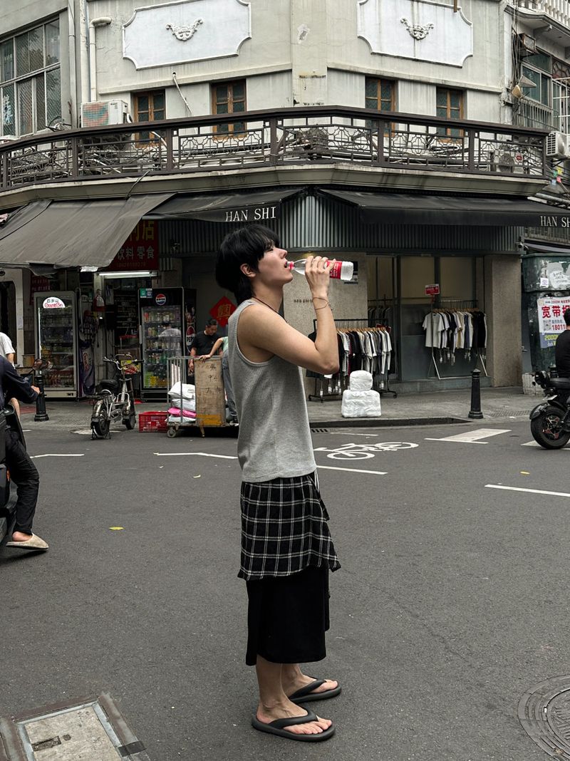 Ciel Check Shirt Layered Bermuda Pants