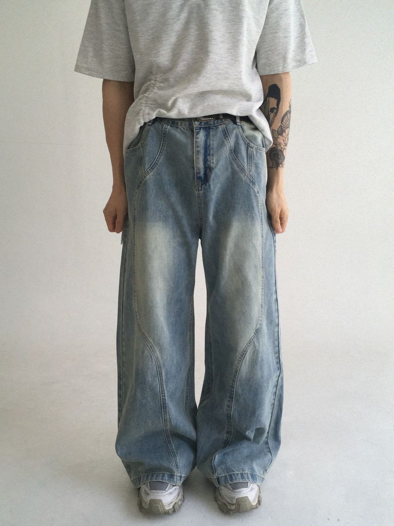 wave curved wide denim(blue)