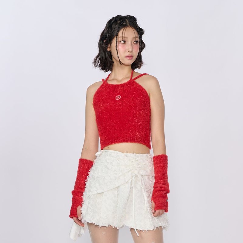 GLITTER 2WAY KNIT HALTER TOP_RED (WARMMER X)