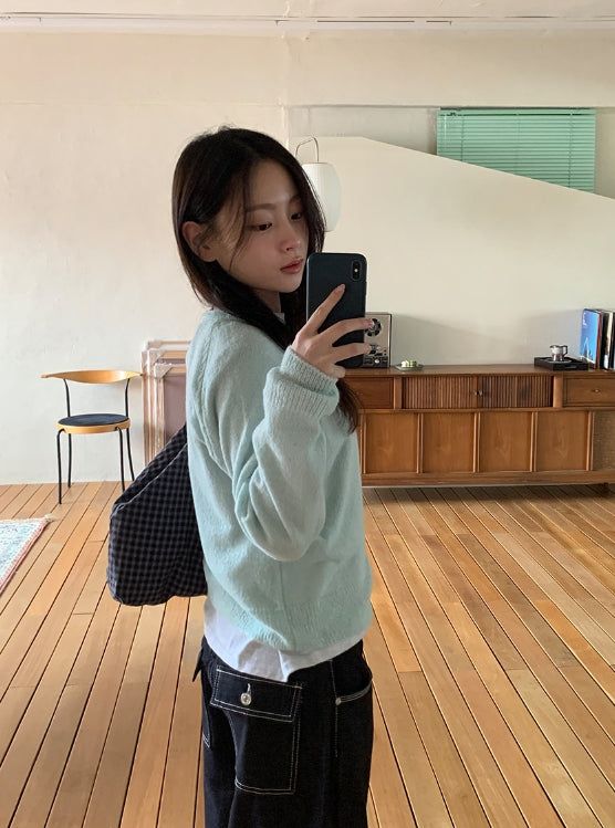 Wonne Color Round Knit Cardigan