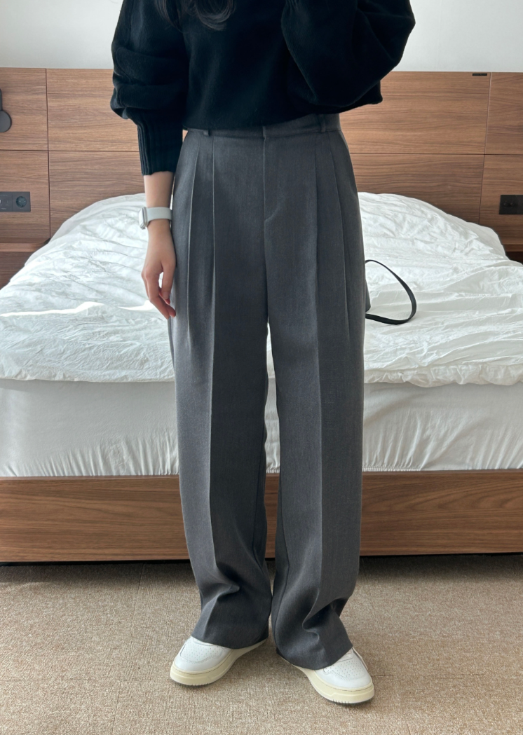 luch wool pintuck wide slacks