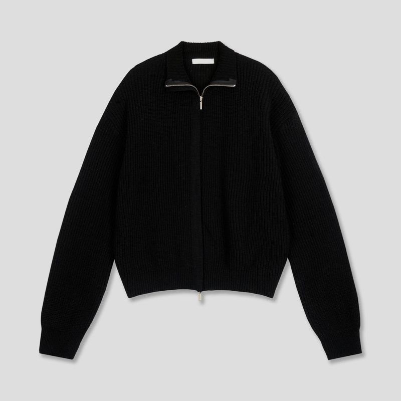Fold crop knit zip up