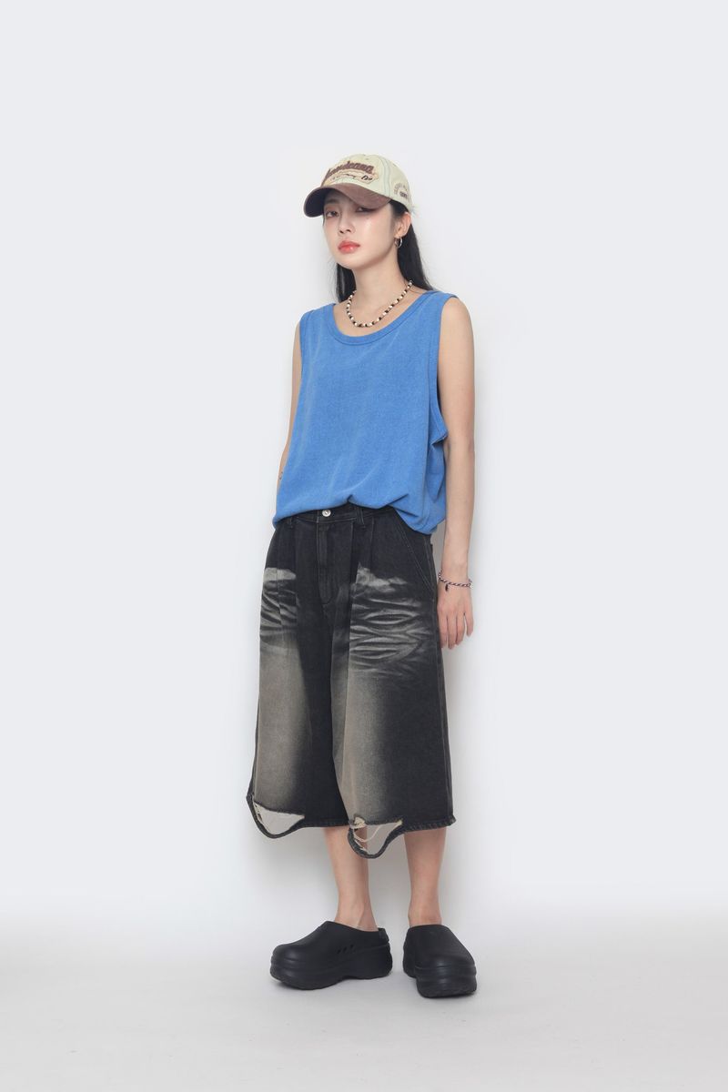 Vintage half denim pants