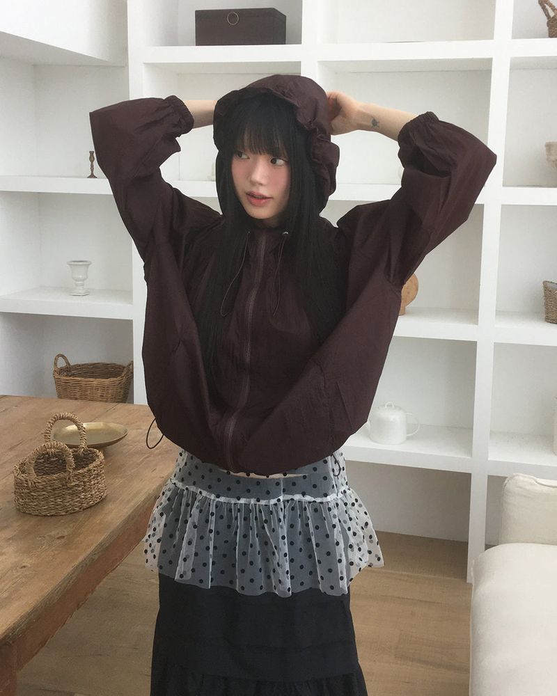 ポインインナイロンウィンドブレーカーフーデッドジップアップジャケット