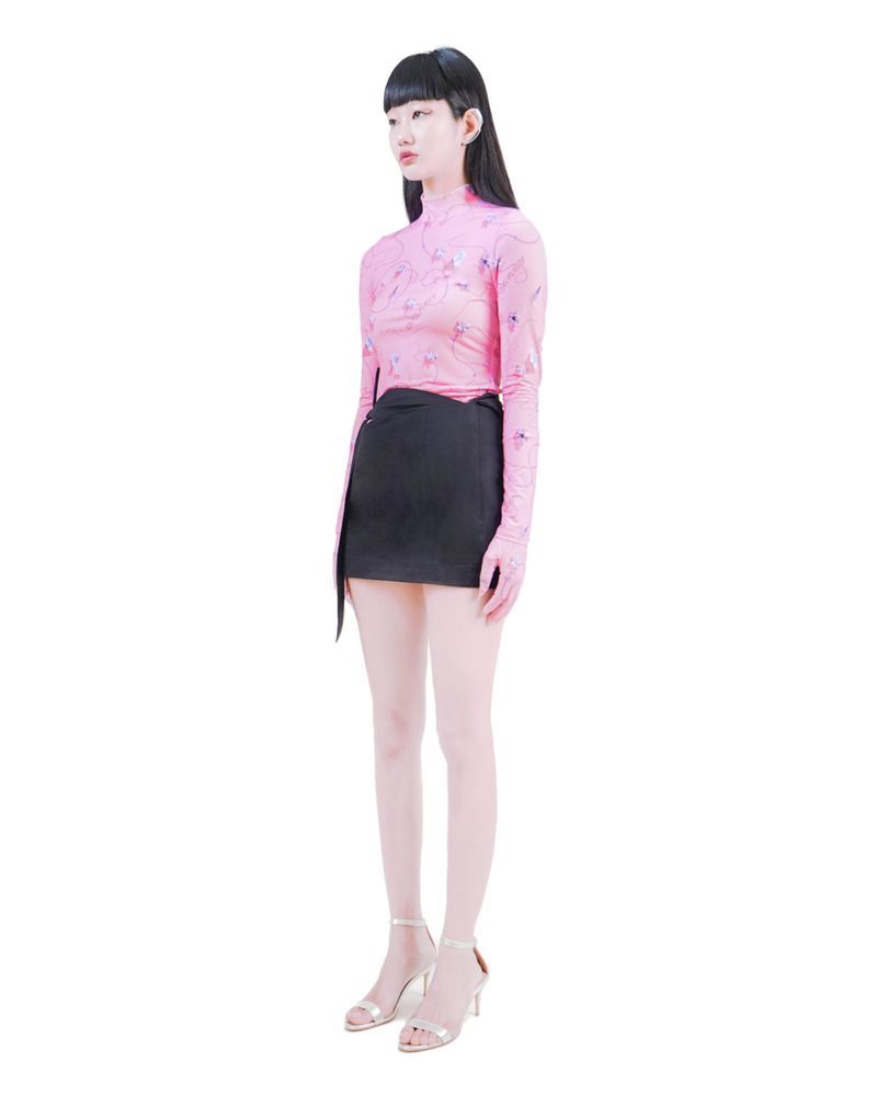 BLACK COTTON TIE BELT MINI SKIRT