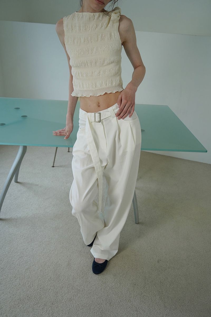 Linen belted pants_ivory