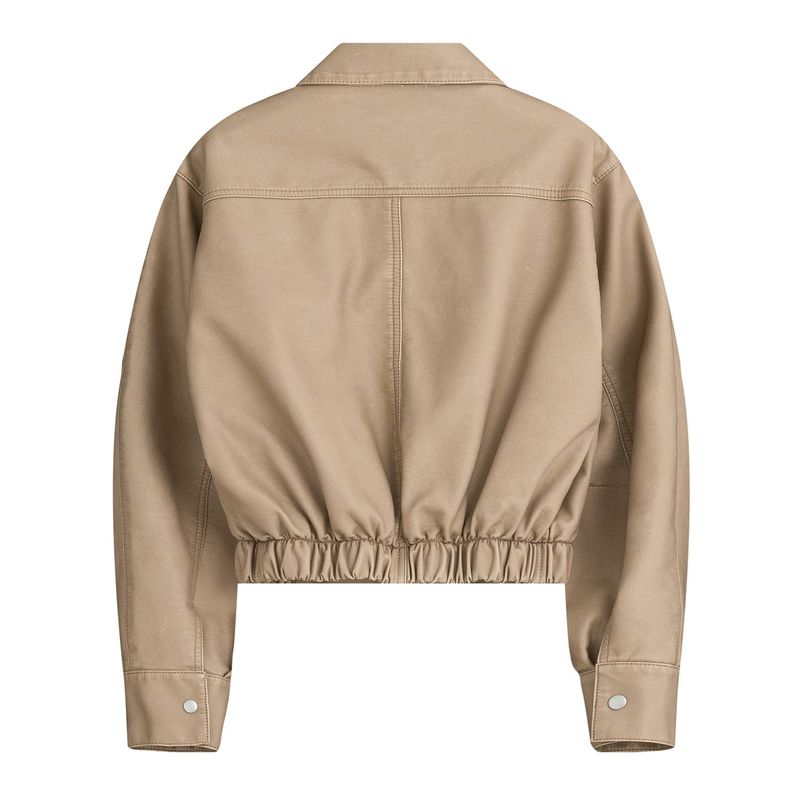 Washed Double Pocket Crop Blouson (Beige)
