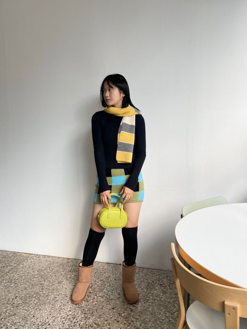 Checkerboard knit mini skirt