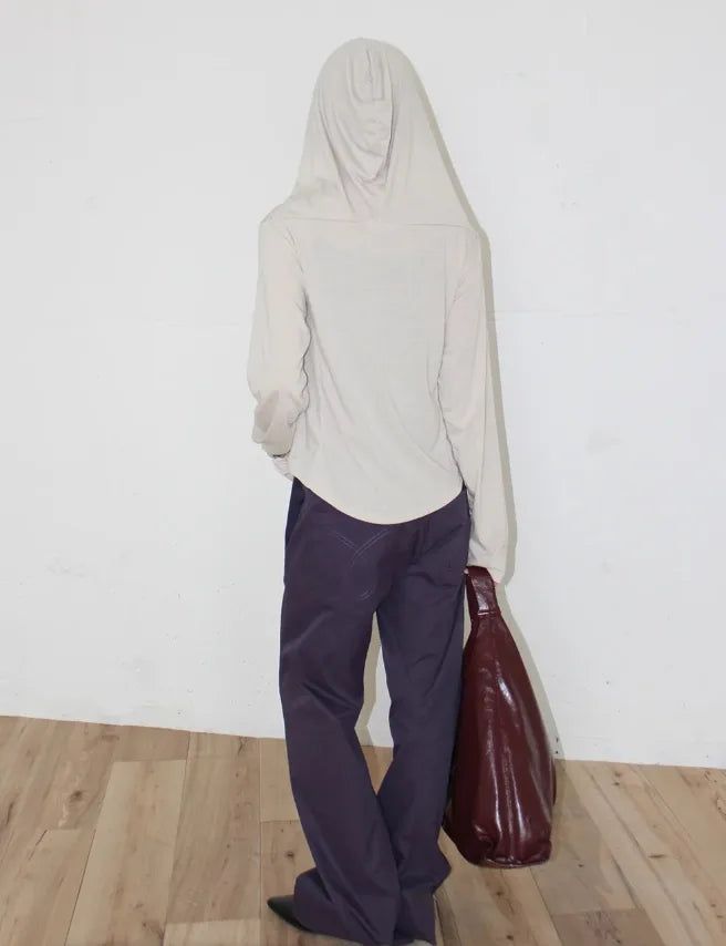 BOAT-NECK SHIRRING HOOD TOP