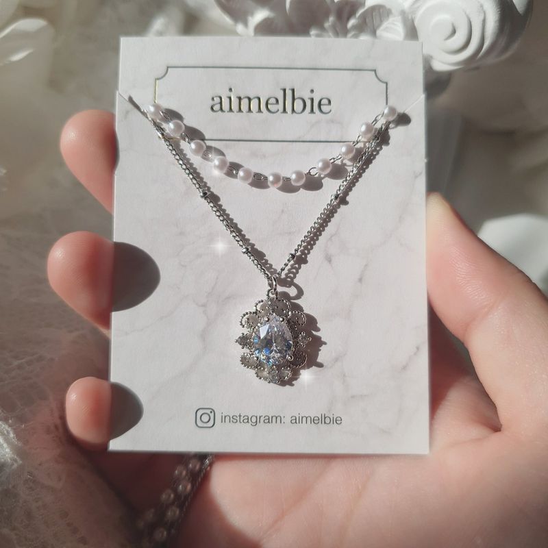 [IVE Liz Necklace/Anti-tarnish] Laced Waterdrop Layered Necklace