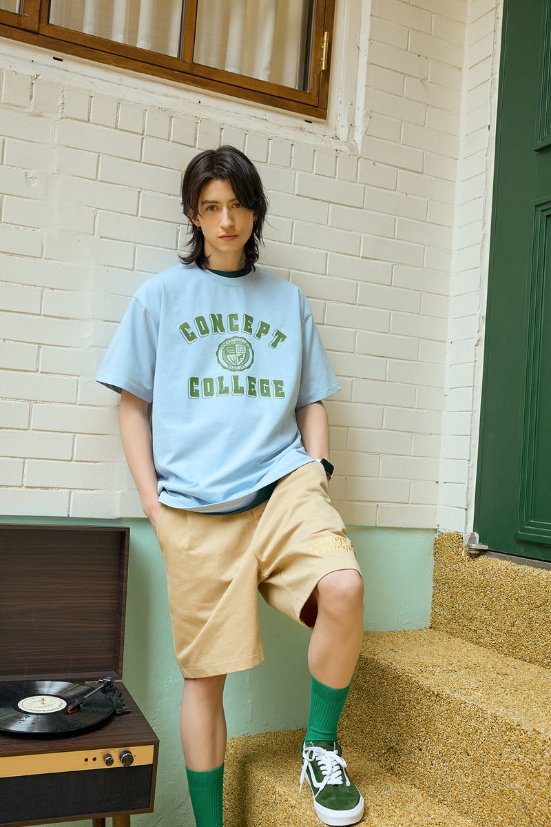 Green Classic Big Logo Crew Neck Sky Blue Short Sleeve T-shirt [Unisex]