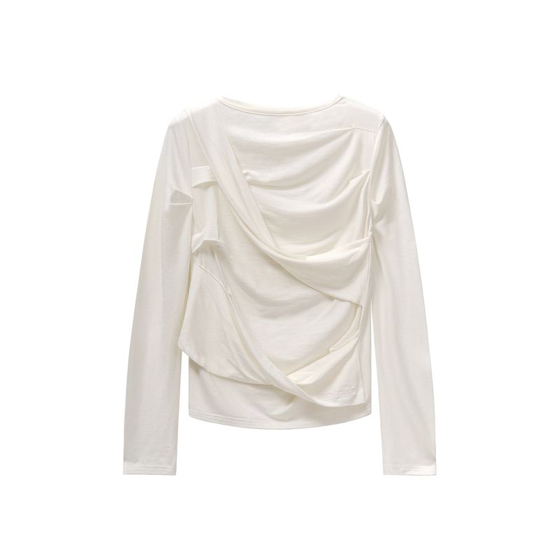 TWIST DRAPE LONG SLEEVE TOP (WHITE)