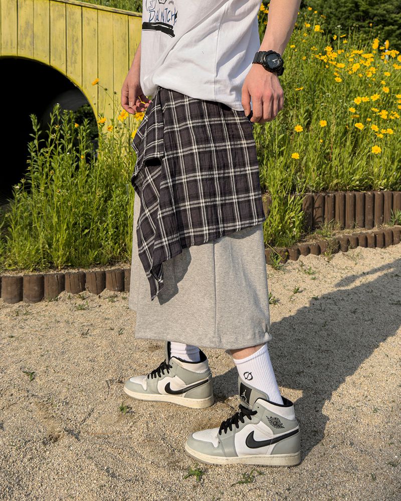 Lever Check Layered Bermuda Pants