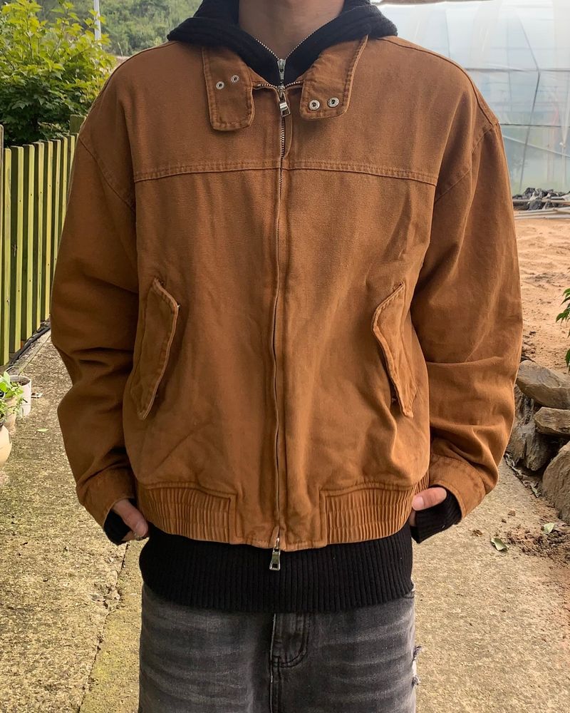Rib Hood Half Zip-Up Knit