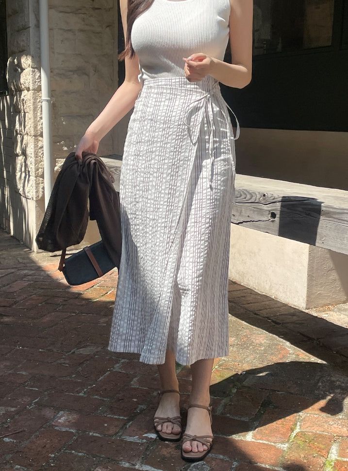 Neo Stripe Wrap Long Skirt