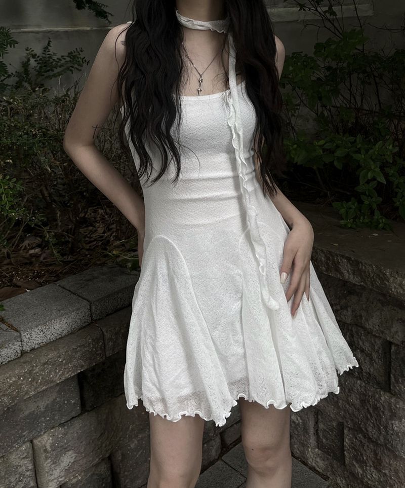 flared scarf mini dress (2color)