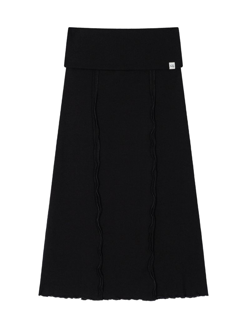 RIBBED LONG SKIRT(BLACK)