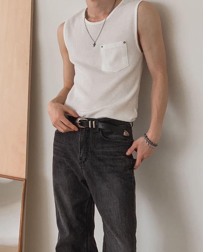 Rivet Pocket Ribbed Sleeveless