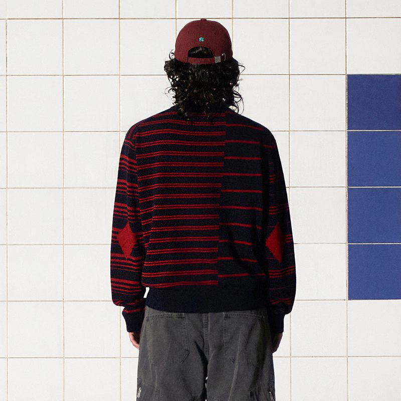 ARGYLE ELBOW STRIPE KNIT / NAVY