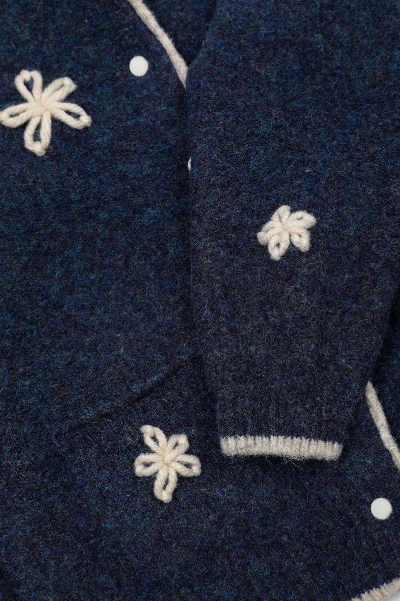 Flower Color Knit Cardigan [Navy]