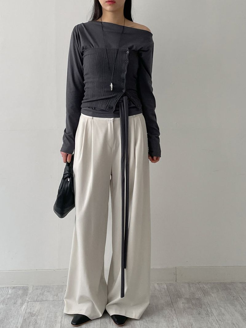 Boat Neck Shirring Wrap T-Shirt