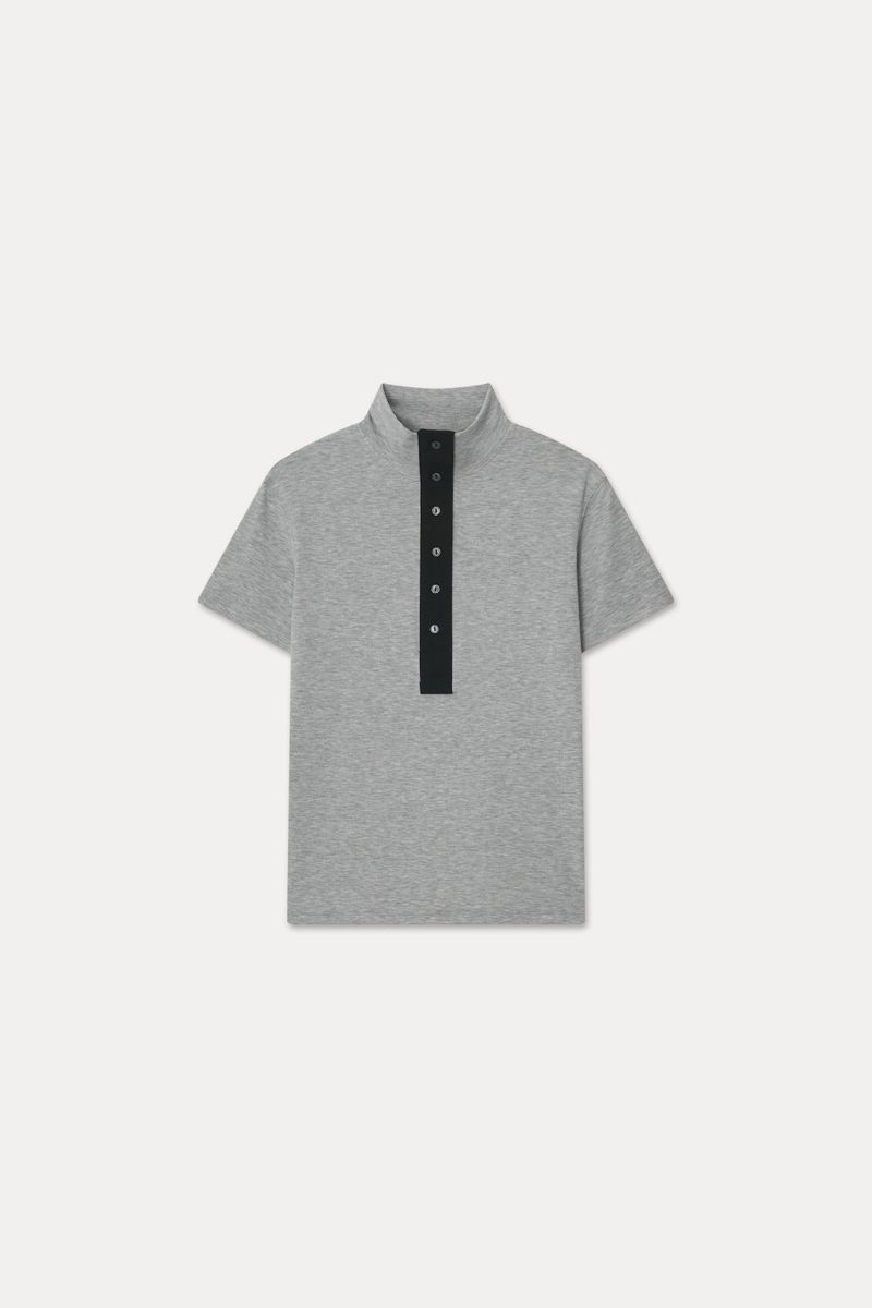 SOFT TENCEL HIGH-NECK TOP_MELANGE GRAY