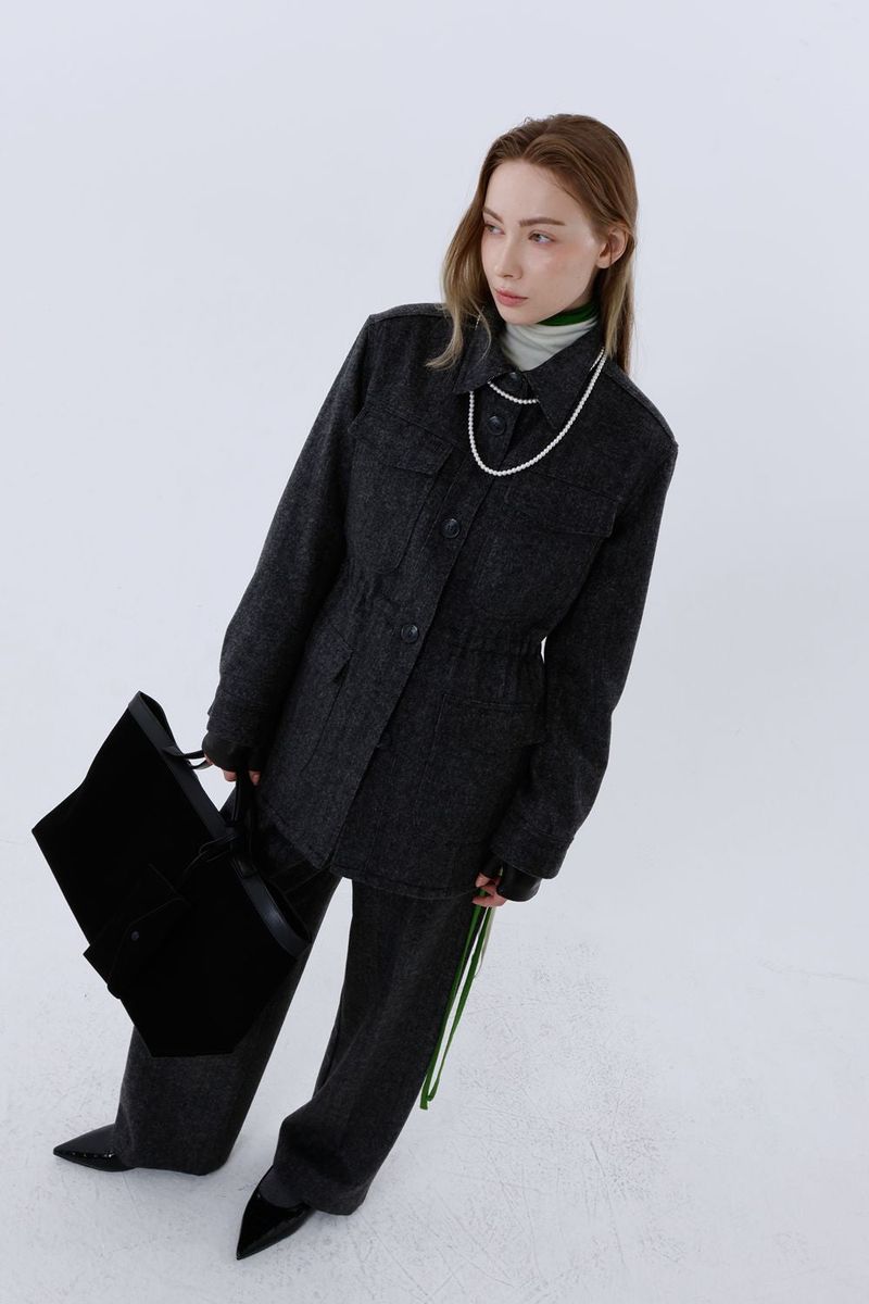 HERRINGBONE HALF COAT_BLACK