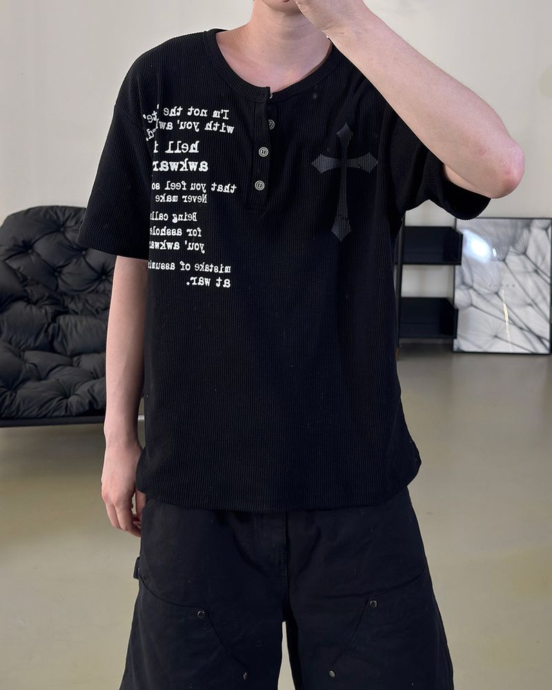 Crozen Waffle Henley Short Sleeve