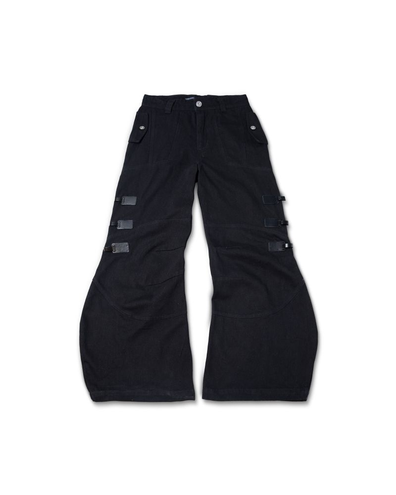 MULTI BUCKLE BLACK DENIM PANTS