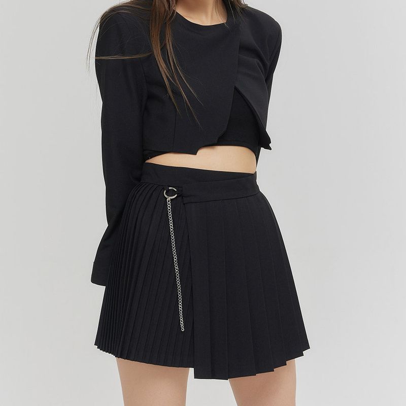 CHAIN PLEATS LAP SKIRT BLACK