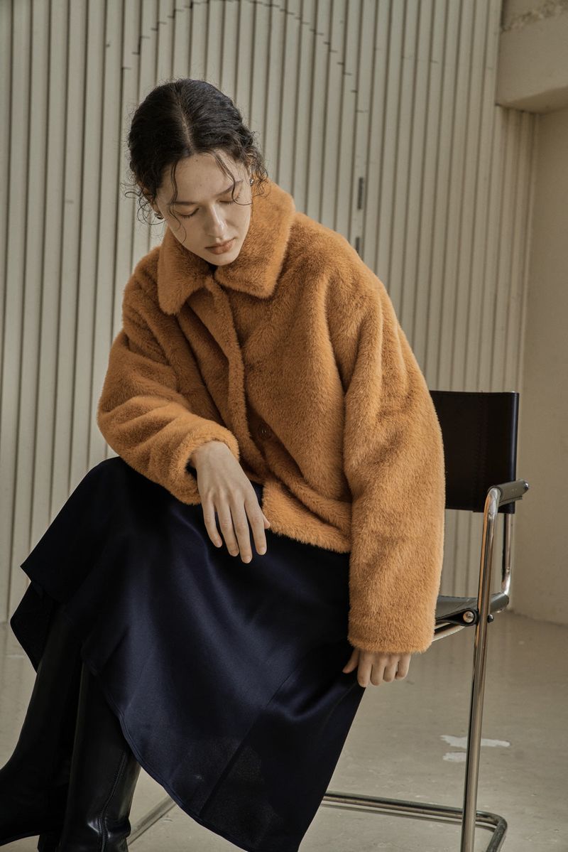 FAKE FUR SHORT COAT_ORANGE