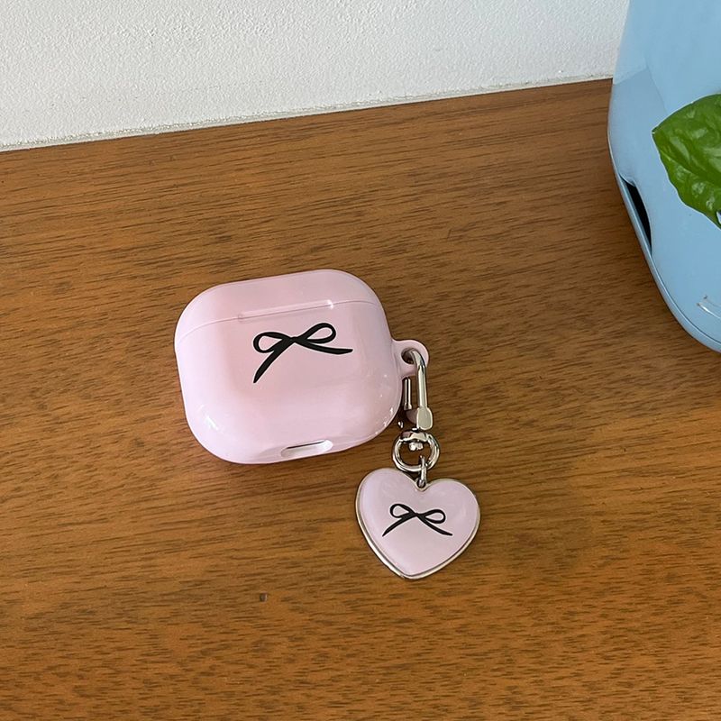 Ribbon heart epoxy keyring (pink)