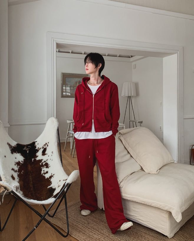 Ruby Damaged Sweat Hood Zip-Up Pants Set