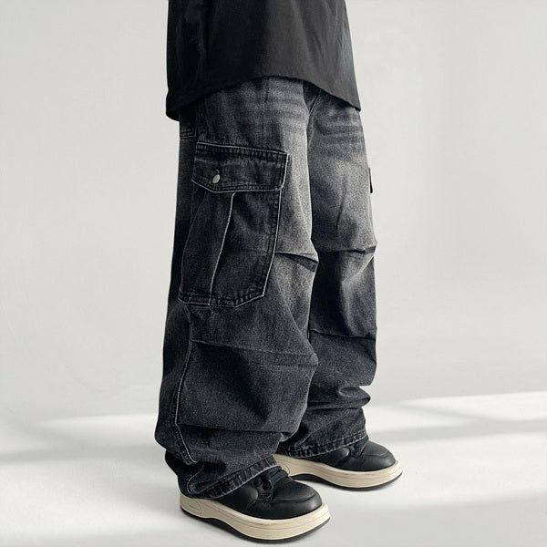 voarc（ボアク）の「Spur waistband washed knee pintuck snap pocket denim wide pants (3 colors)（Pants）」