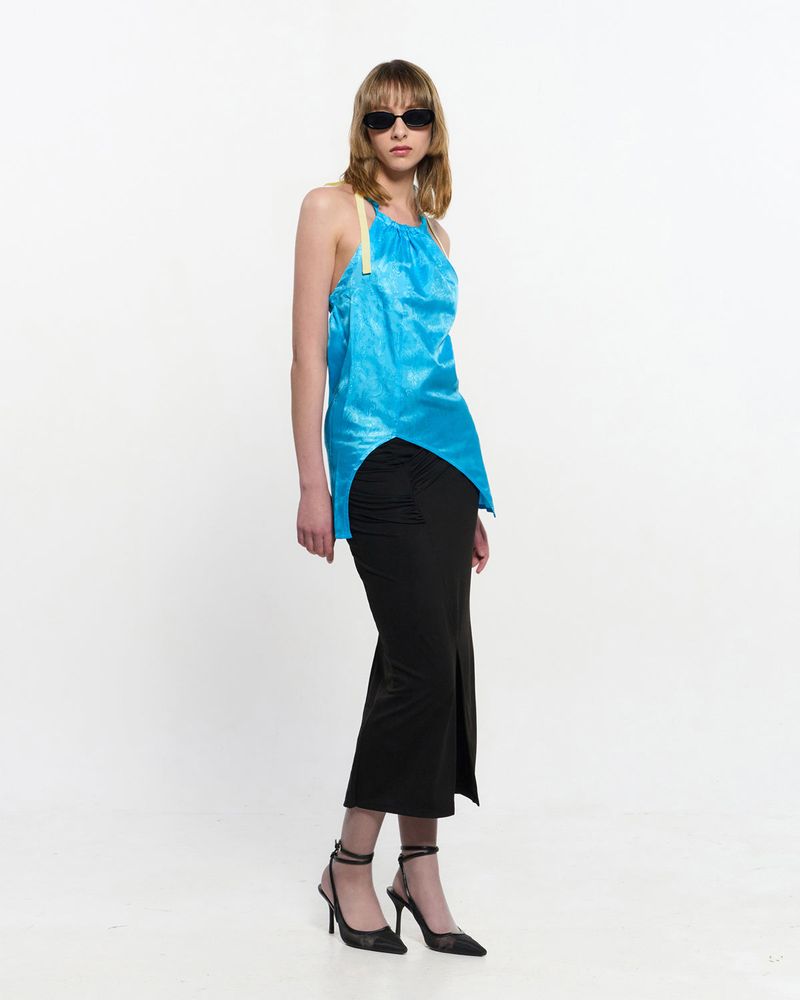 Shirring Layered Slit Skirt _ BLACK
