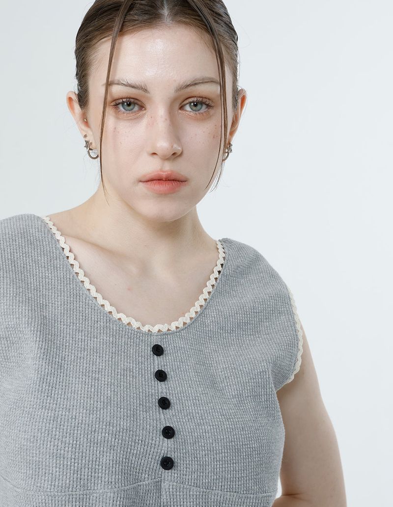 WAFFLE SLEEVELESS_MELANGE GRAY